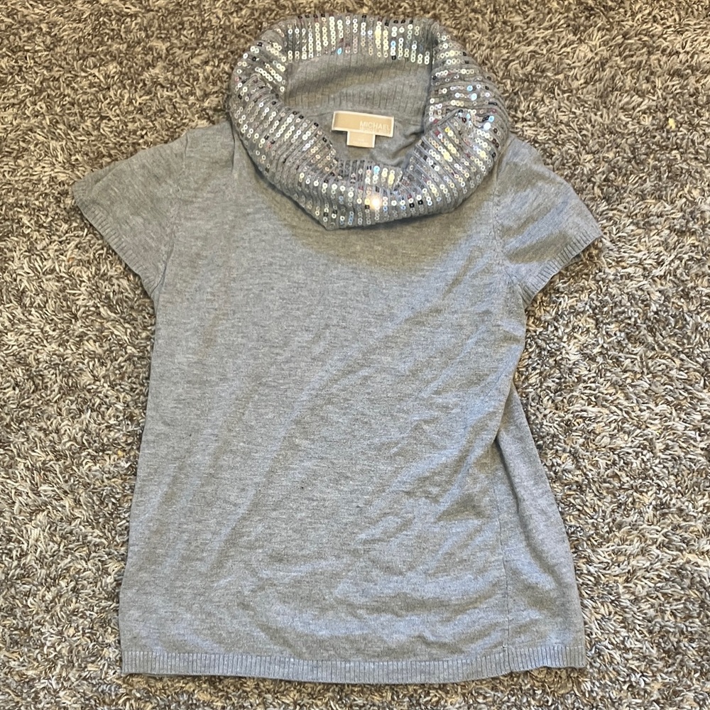 Michael Kors Gray Sequin Cowl Neck Sweater